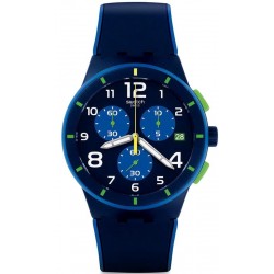 Swatch Herrenuhr Chrono Plastic Bleu Sur Bleu SUSN409 Chronograph